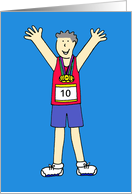 Congratulations on Running 10th Marathon for Him Cartoon card