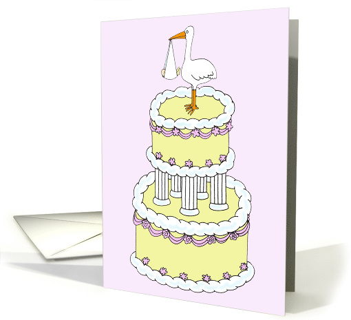 Congratulations Adoption of a Baby Cartoon Stork on a Cake card