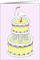 Congratulations Adoption of a Baby Cartoon Stork on a Cake card