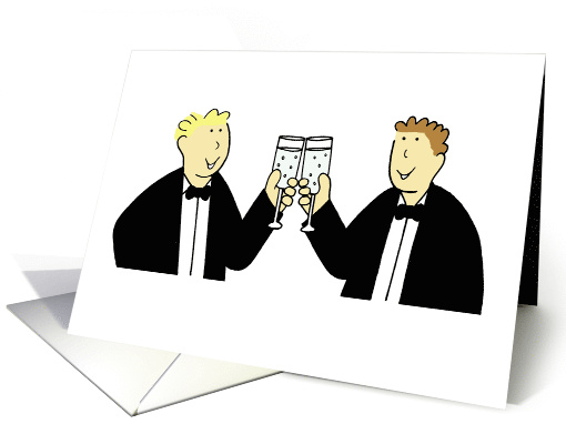 Black Tie Congratulations Cartoon Male Couple with Champagne card