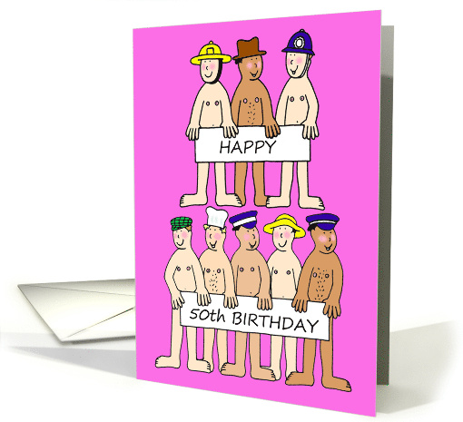 50th Birthday for Her Funny Cartoon Men Wearing Only Hats card
