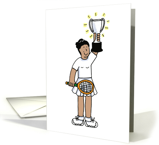 Congratulations Cartoon Girl Holding Tennis Trophy card (1091146)