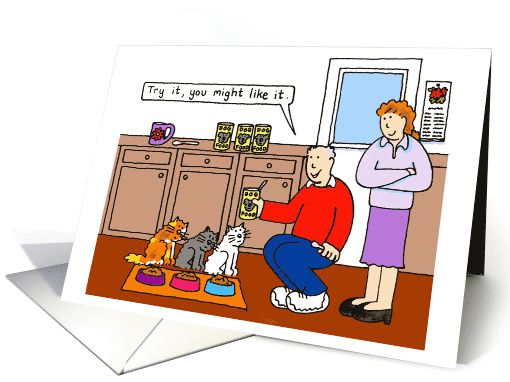 Happy Father's Day From the Cats Feeding Time Cartoon Humor card