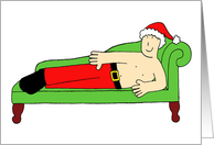 Funny Semi Naked Cartoon Man Wearing a Santa Hat and Trousers card