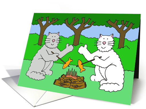 Thinking of You at Summer Camp Cartoon Cats Waving and... (1098194)