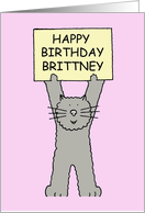 Happy Birthday Brittney, Cartoon Grey Cat. card