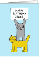 Happy Birthday Jesse Cartoon Grey and Ginger Cats Having Fun card