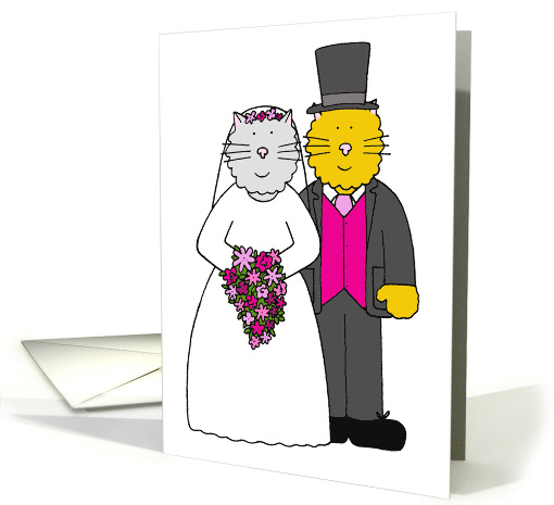 Two Cartoon Cats Bride and Groom Wedding Congratulations card