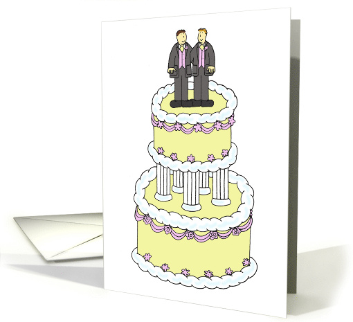 Congratulations in French Male Couple Wedding Cake and Grooms card