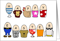 Happpy Easter Eggs in Fun Cartoon Egg Cups card