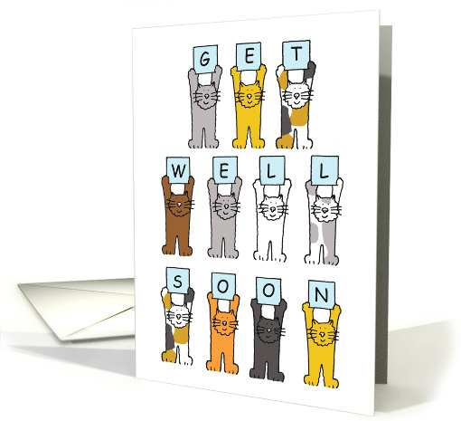 Get Well Soon Cartoon Cats Holding Up a Message for a Pet Cat card