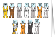 Welcome Home Cartoon Cats Holding Up Letters card