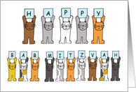 Happy Bar Mitzvah Cartoon Cats Standing Up Holding Letters card