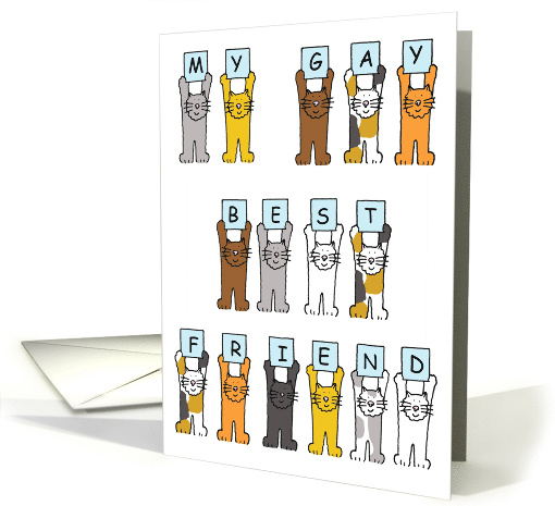 My Gay Best Friend Happy Birthday Cartoon Cats Holding Up Letters card