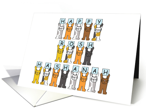 Happy Rosh Hashanah Cartoon Cats Holding Letters card (1139244)