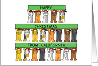 Happy Christmas from California Cats Wearing Festive Santa Hats card