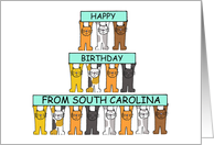 Happy Birthday from South Carolina Cartoon Cats Holding Banners card