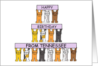 Happy Birthday from Tennessee Cartoon Cats Holding Up Banners card