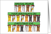December 24th Birthday Christmas Eve Cartoon Cats in Santa Hats card