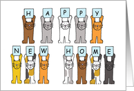 Happy New Home Cute Cartoon Cats Holding Up Letters card