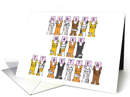 Get Well Soon Cartoon Cats with Bandages Nurses Make it Better card