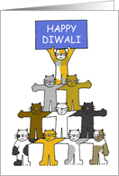 Happy Diwali Cartoon Cats Holding Up a Sign card