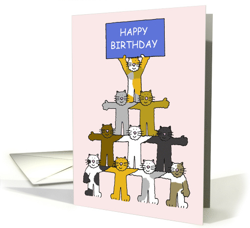 Happy Birthday Co-worker Cute Cartoon Cats Holding a Banner card