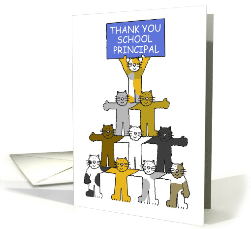 Thank You School Principal Cartoon Cats Holding A Blue Banner Up card