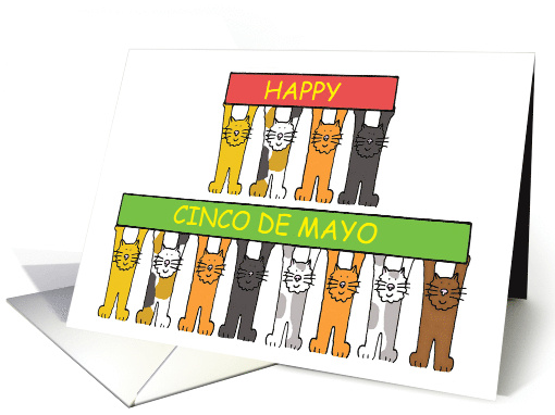 Happy Cinco de Mayo Cute Cartoon Cats Holding Up Banners card