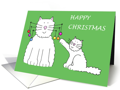 Cartoon Cat and Kitten Humor Christmas Baubles on Cat's Whiskers card