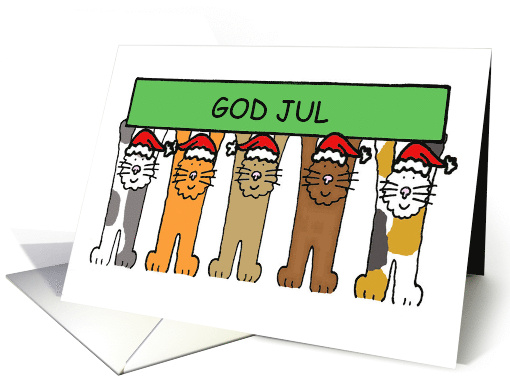 Happy Christmas in Norwegian God Jul Cute Cartoon Cats card (1200668)