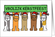 Dutch Happy Christmas Vrolijk Kerstfeest Cartoon Cats in Santa Hats card