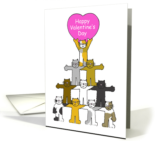 Cat Lover's Happy Valentine's Day Cartoon Cats with Pink Heart card