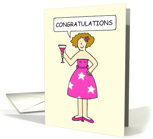 Congratulations Cartoon Lady Standing on a Giant Cake card (1201566)