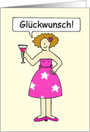 German Congratulations Cartoon Lady on a Cake card