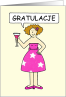 Polish Congratulations Gratulacje Cartoon Lady with a Cocktail card