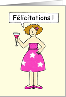 French Congratulations Felicitations, Cartoon Lady on a Cake card