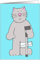 Speedy Recovery From Knee Surgery Cat on a Crutch Cartoon Humor card