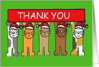 Cartoon Cats Wearing Santa Hats Thank You for the Christmas Gift card