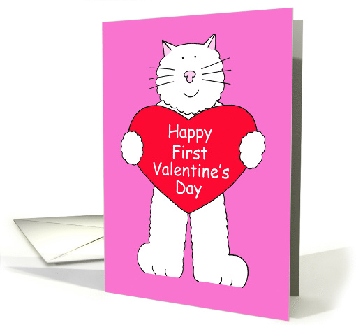 Cartoon Cat with Giant Heart for First Valentine's Day. card (1215760)