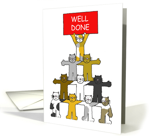 Well Done Fun Cartoon Cats Holding Up a Banner card (1217746)
