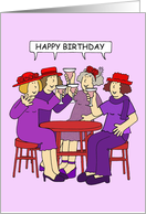 Happy Birthday for Red Hat Wearing Lady Group of Ladies in Purple card