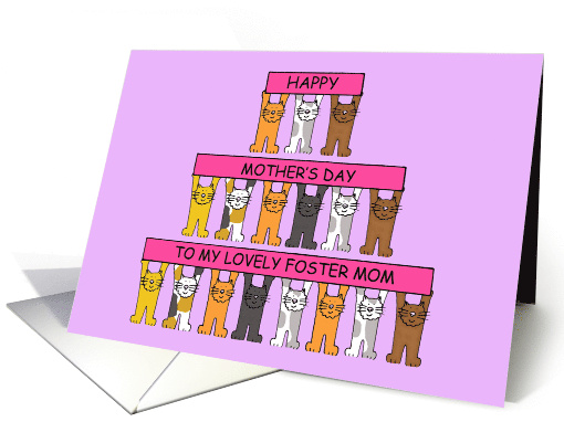 Happy Mother's Day Foster Mom Cute Cartoon Cats with Banners card