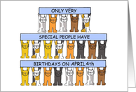 April 4th Birthday Cartoon Cats Holding Banners card