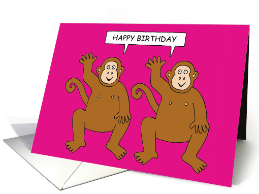 Happy Birthday from Two Cheeky Cartoon Monkeys Twin Chimps Fun card