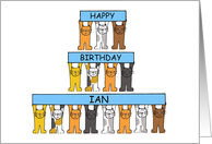 Happy Birthday Ian, Cartoon Cats Holding Banners. card