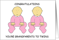 Congratulations You’re Grandparents to Twin Girls Cute Babies in Pink card
