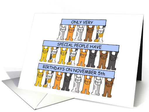 5th November Birthday Cartoon Cats Holding Banners card (1268898)