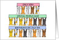July 5th Birthday Cute Cartoon Cats Holding Up Banners card