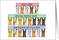 July 30th Birthday Cartoon Cats Holding Banners card